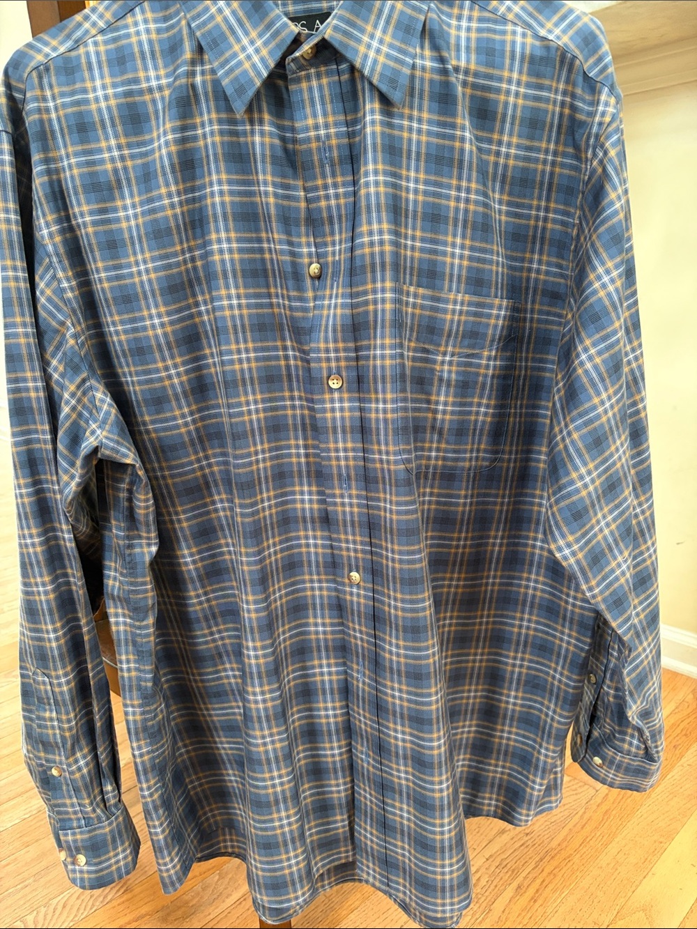 Jos. A. Bank Blue and Tan Plaid Button-Down Shirt